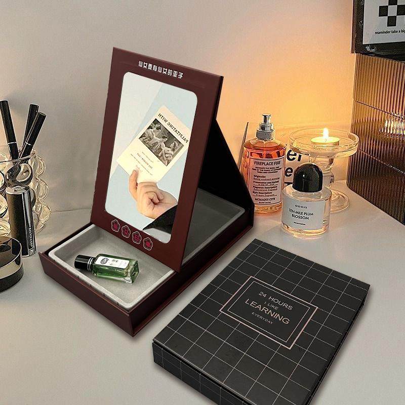 桌面台式折叠化妆镜ins少女心可爱学生宿舍小号可携式镜子带收纳