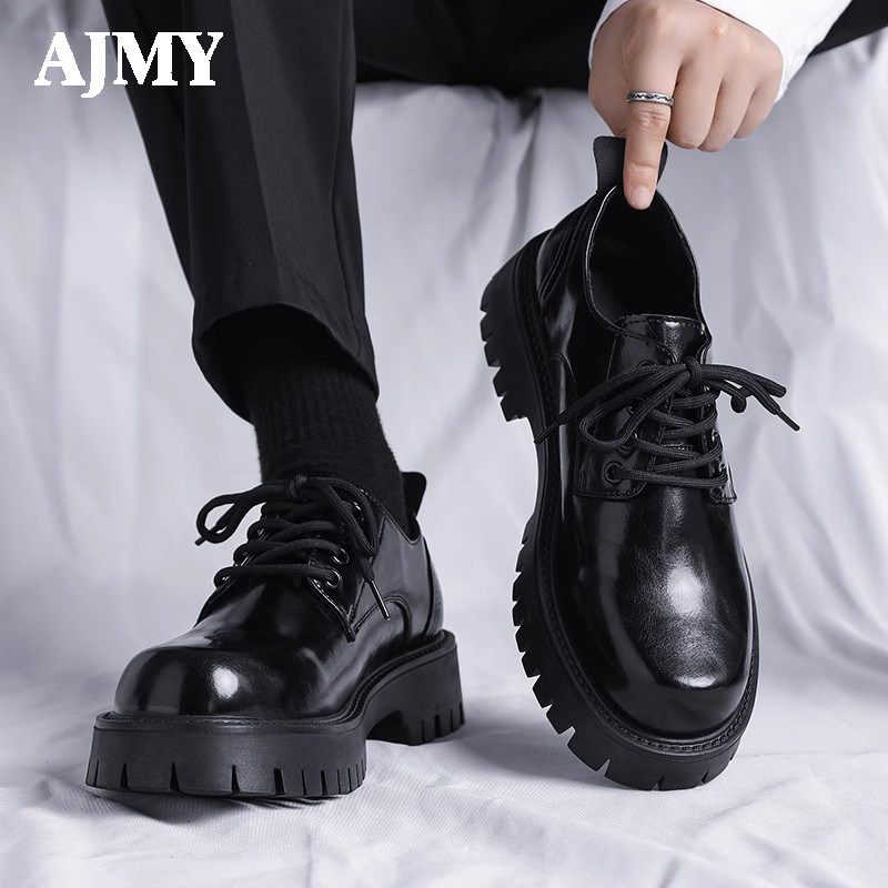德国AJMY男鞋皮鞋马丁靴英伦商务大头休闲鞋厚底内增高秋冬季新款