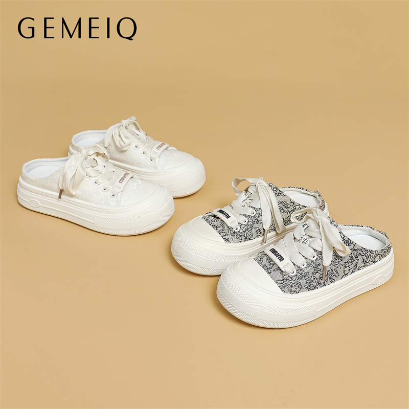 戈美其平底居家半拖系带包头后空百搭休闲鞋透气厚底增高时尚女鞋