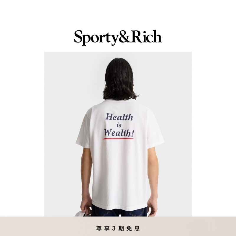 Sporty&Rich Tennis系列男女同款宽松休闲简约logo短袖T恤上衣