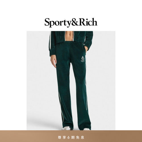 [秋冬新品]Sporty&Rich Tennis系列女士网球风撞色条纹丝绒感长裤