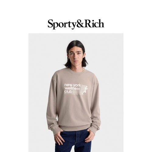 Sporty&Rich Sports系列男女同款宽松圆领字母印花长袖卫衣上衣