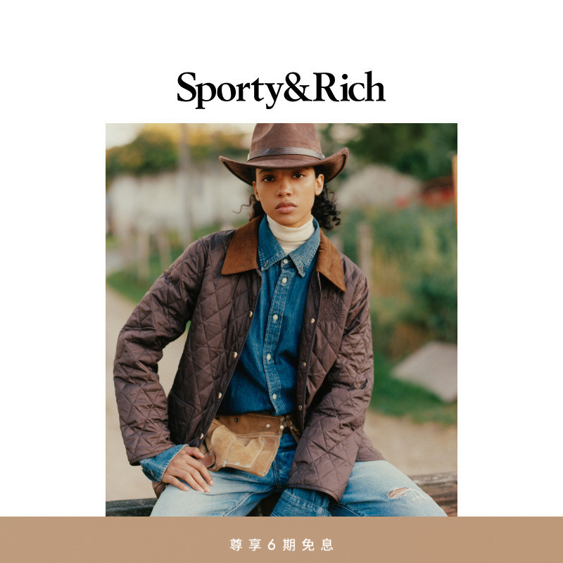[秋冬新品]Sporty&Rich Farmhouse系列女士菱格撞色翻领棉服外套