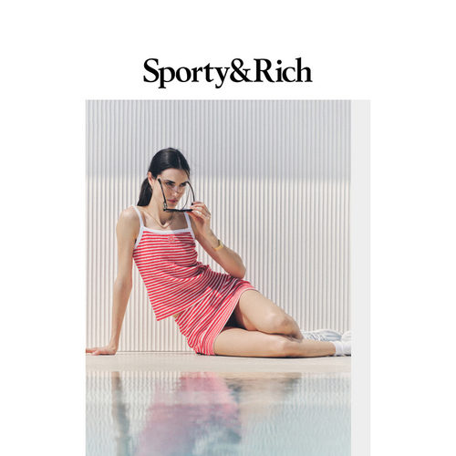 [明星同款]Sporty&Rich 女士度假风内搭条纹吊带背心半身裙套装