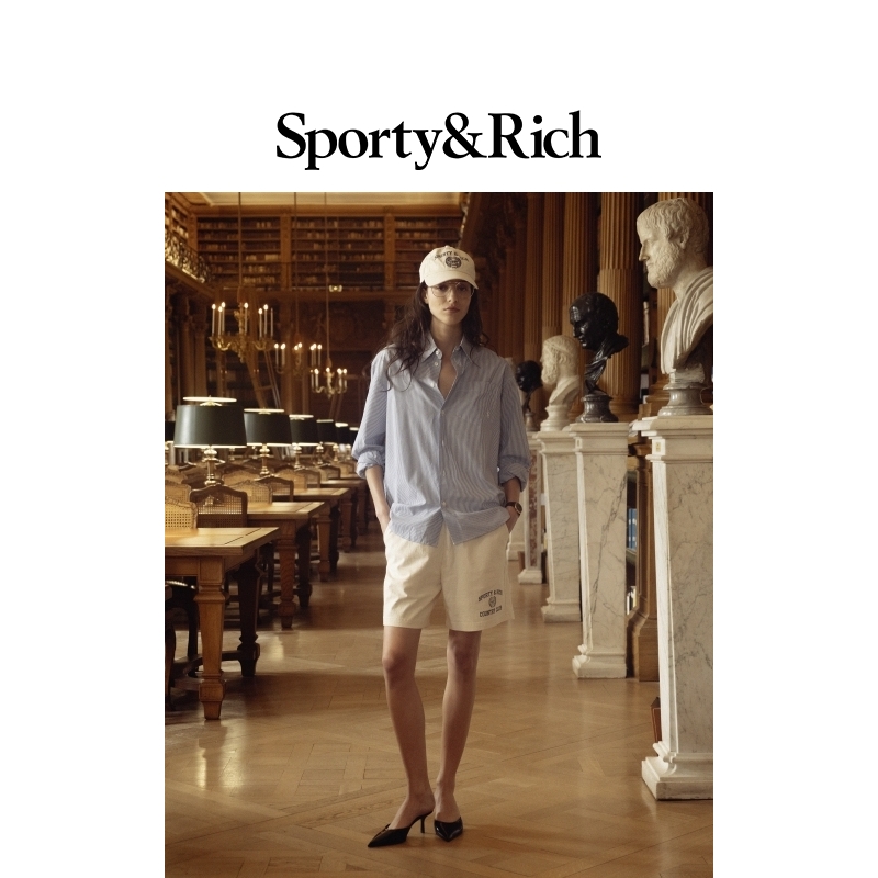 [明星同款]Sporty&Rich Riding系列女士经典通勤条纹衬衫短裤套装