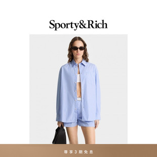 Sporty&Rich Tennis系列女士SRC通勤百搭淡蓝色条纹简约廓形衬衫