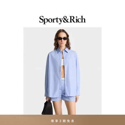 Sporty&Rich Tennis系列女士SRC通勤百搭淡蓝色条纹简约廓形衬衫