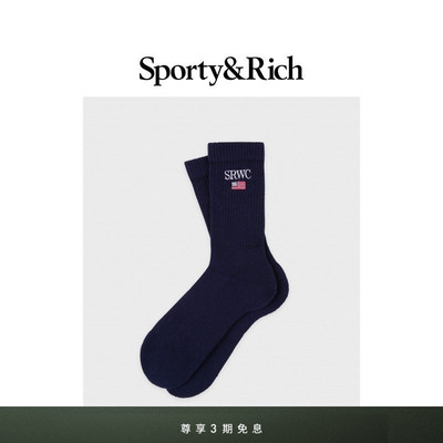 Sporty&Rich Nautical系列男女同款运动休闲字母中筒袜袜子