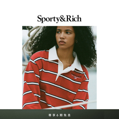 Sporty&Rich Nautical系列女士网球风撞色条纹长袖Polo卫衣上衣