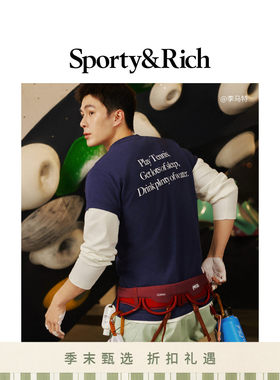 [甄选八折]Sporty&Rich 男女同款时尚字母网球运动短袖T恤上衣