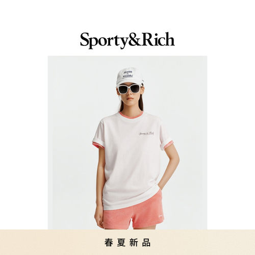 [明星同款]Sporty&Rich 男女同款美式学院风时尚字母印花短袖T恤