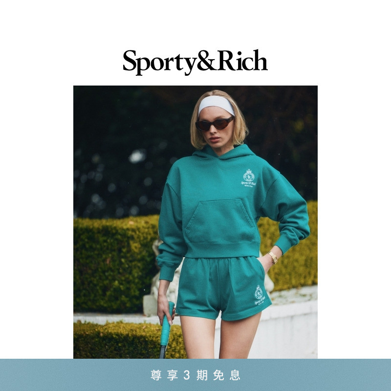 Sporty&Rich British Sports系列女士复古美式连帽卫衣短裤套装