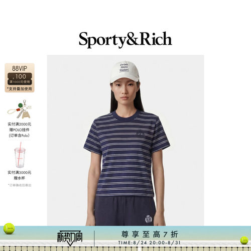 [七折礼遇]Sporty&Rich 女士美式徽章学院风时尚拼色条纹修身T恤