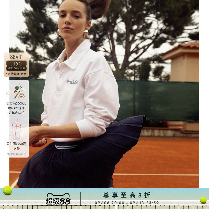 [甄选八折]Sporty&Rich Tennis系列女士网球风长袖Polo卫衣短裤