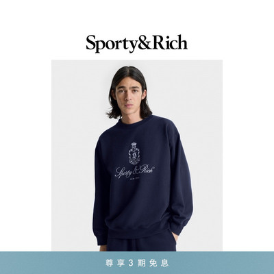 Sporty&Rich Tennis系列男女同款美式复古休闲徽标圆领卫衣上衣