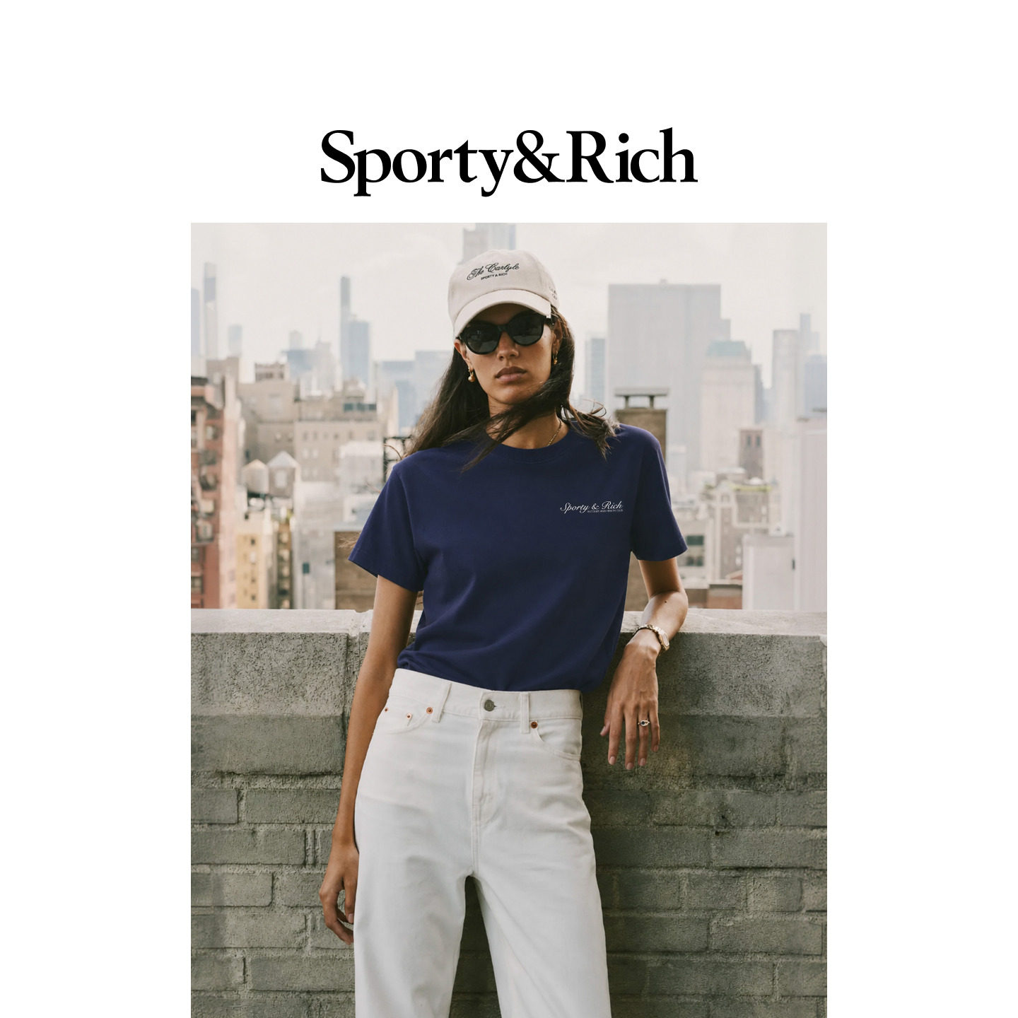 [明星同款]Sporty&Rich 男女同款美式学院风时尚字母印花短袖T恤