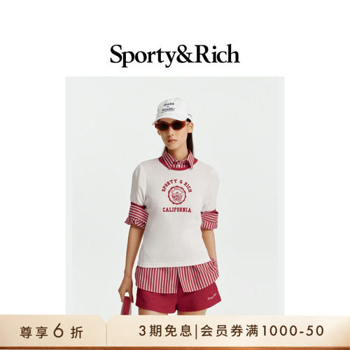 [奢享价]Sporty&Rich 女士学院风活力短款柔软撞色短袖T恤