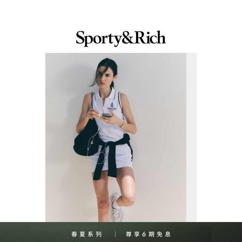 Sporty&Rich Tennis系列女士白色老钱Polo网球风无袖连衣裙短裙