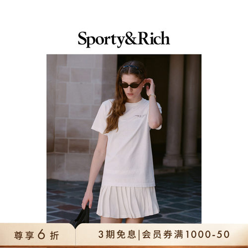 [奢享价]Sporty&Rich 男女同款休闲复古徽章印花短袖T恤上衣