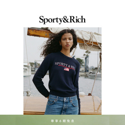 Sporty&Rich Nautical系列女士潮酷美式字母休闲针织毛衣上衣
