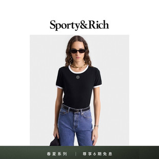 圆领内搭T恤短袖 美式 上衣 Sports系列女士黑色修身 Sporty&Rich