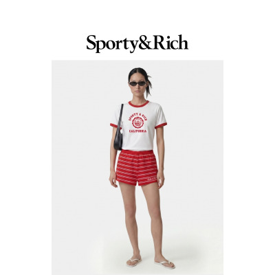 [春夏新品]Sporty&Rich 女士学院风活力短款柔软撞色短袖T恤