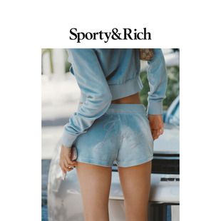 [春夏新品]Sporty&Rich 联名系列女士时尚老钱甜酷丝绒感休闲短裤