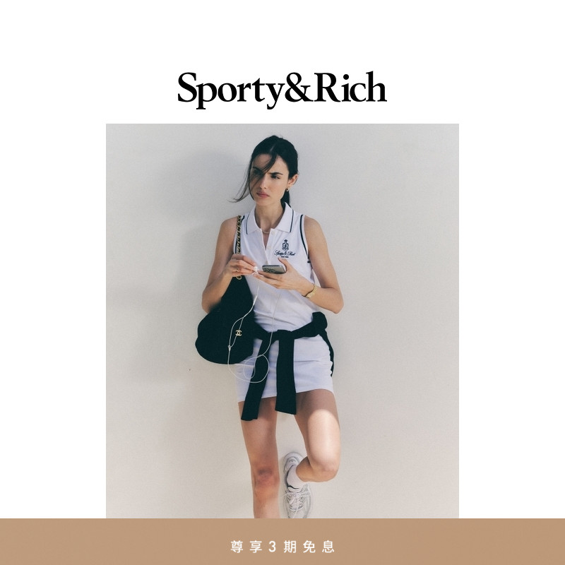 Sporty&Rich Tennis系列女士白色老钱Polo网球风无袖连衣裙短裙