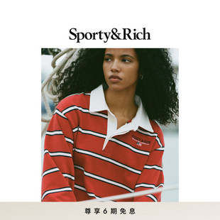 [秋冬新品]Sporty&Rich Nautical系列女士红色条纹长袖Polo卫衣