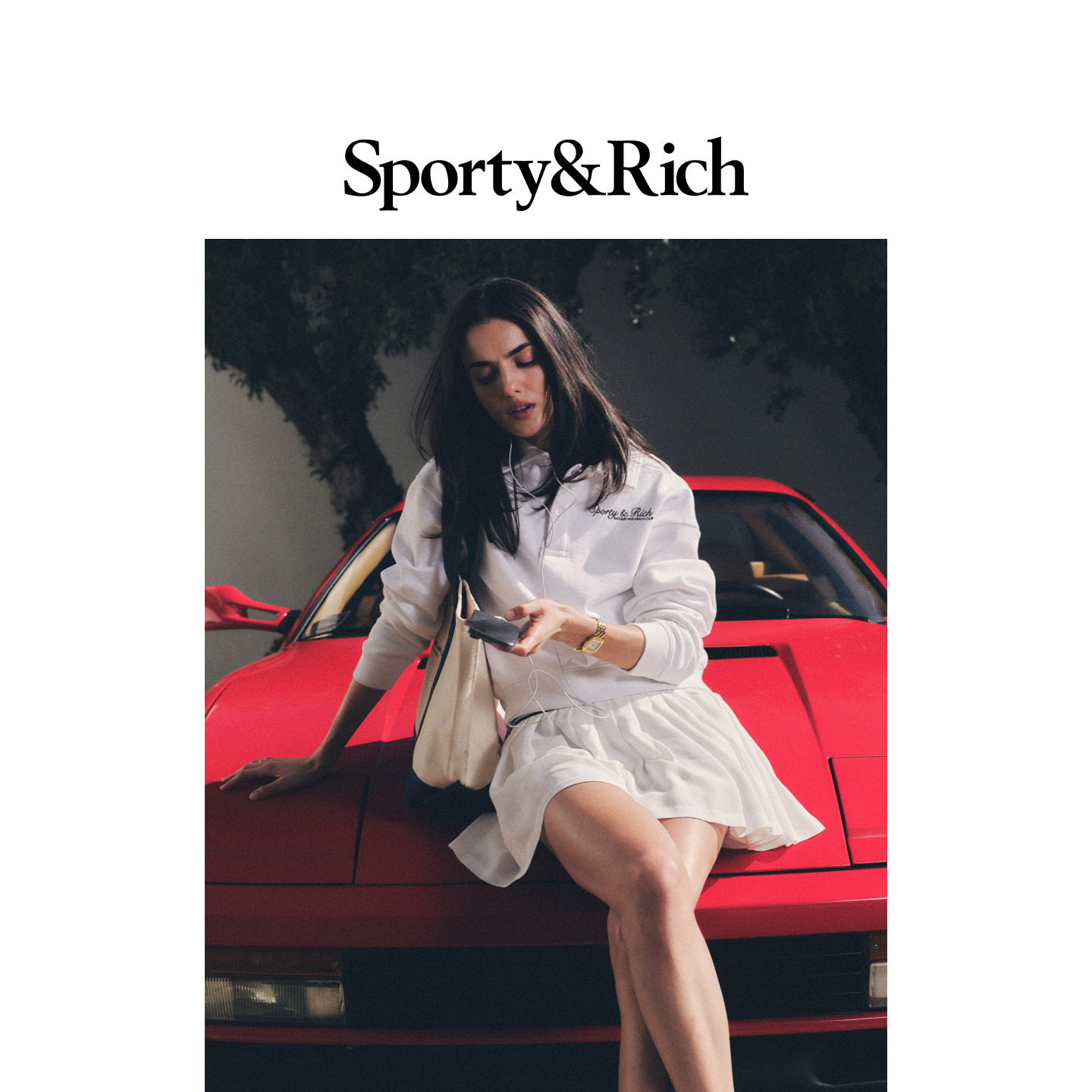 [甄选八折]Sporty&Rich 女士老钱网球长袖翻领polo卫衣百褶裙套装