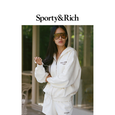 [春夏新品]Sporty&Rich 男女同款学院风宽松拉链连帽卫衣开衫