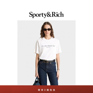 Sporty&Rich Tennis系列男女同款NY Health Club宽松字母短袖T恤