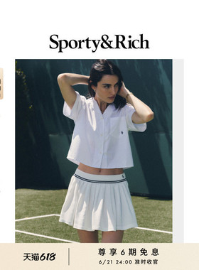 Sporty&Rich 女士夏季学院网球风休闲百褶裙半身裙短裙