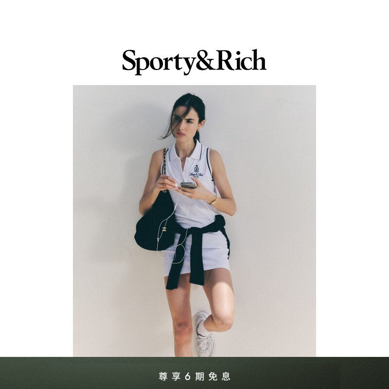 Sporty&Rich Tennis系列女士白色老钱Polo网球风无袖连衣裙短裙