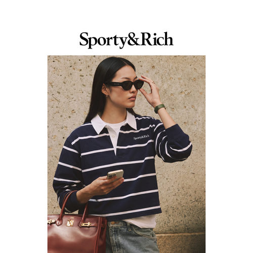 Sporty&Rich 女士美式学院风撞色条纹橄榄球Polo衫舒适百搭卫衣