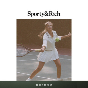 Sporty&Rich Tennis系列女士网球风运动休闲百褶裙半身裙短裙裙子