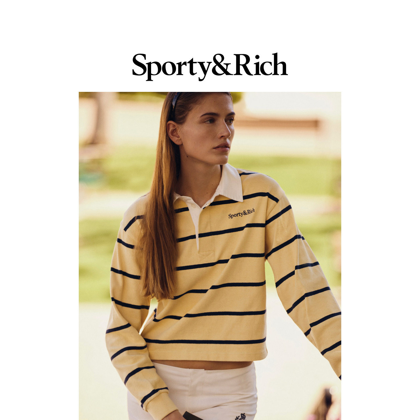 [碳酸同款]Sporty&Rich 女士美式学院风撞色条纹橄榄球Polo衫卫衣