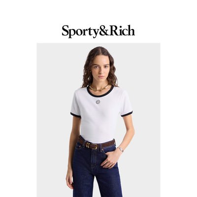 [明星同款]Sporty&Rich Sports系列女士休闲撞色内搭T恤短袖上衣