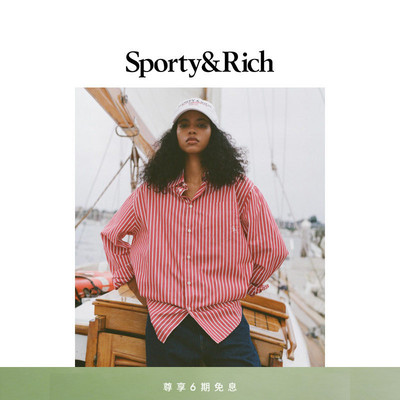 Sporty&Rich Nautical系列女士气质时尚宽松撞色条纹衬衫上衣