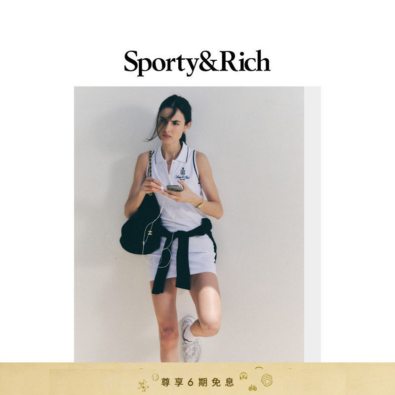 Sporty&Rich Tennis系列女士白色老钱Polo网球风无袖连衣裙短裙