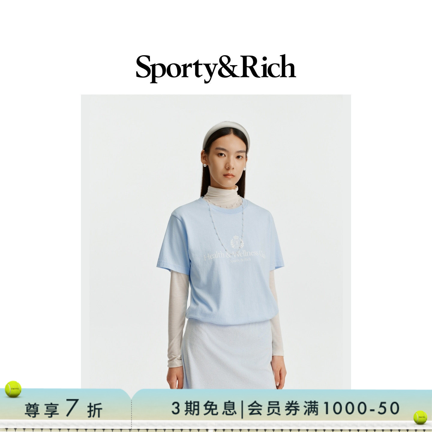 [七折礼遇]Sporty&Rich 男女同款徽章印花航海活力短袖T恤上衣图片