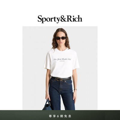 Sporty&Rich Tennis系列男女同款NY Health Club宽松字母短袖T恤