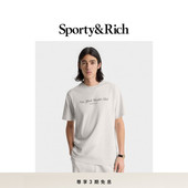 亚麻灰宽松休闲圆领短袖 Sporty&Rich Tennis系列男女同款 T恤上衣