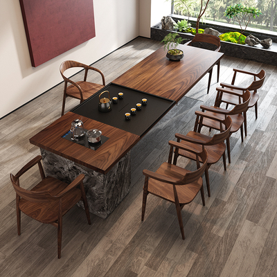 南美胡桃木实木大型茶桌椅组合