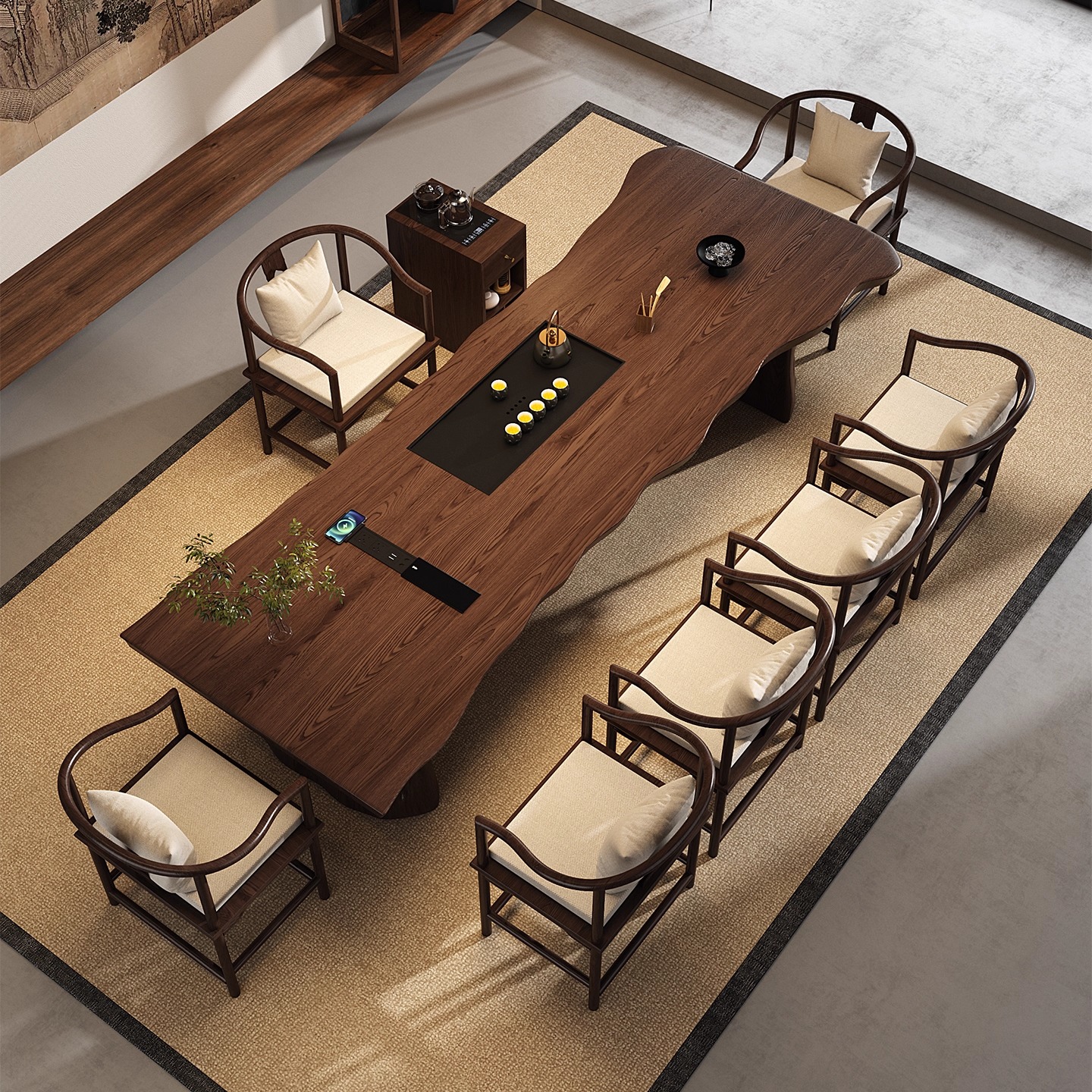 实木大板茶桌椅组合中式茶台