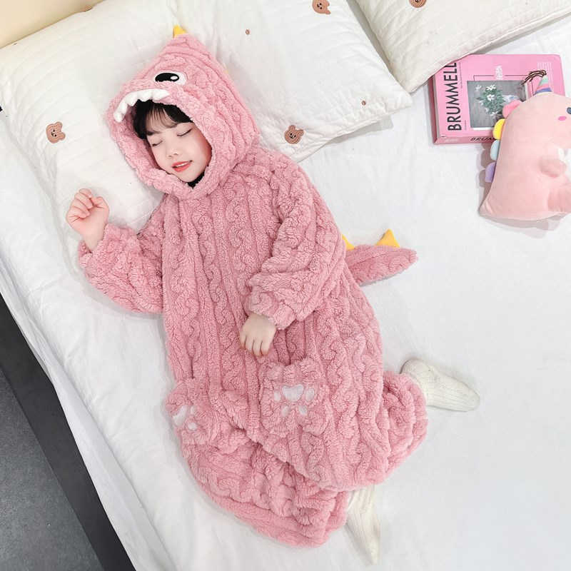 恐龙衣服儿童连体睡衣秋冬季男女童1岁婴儿宝宝睡袋珊瑚绒加厚款3