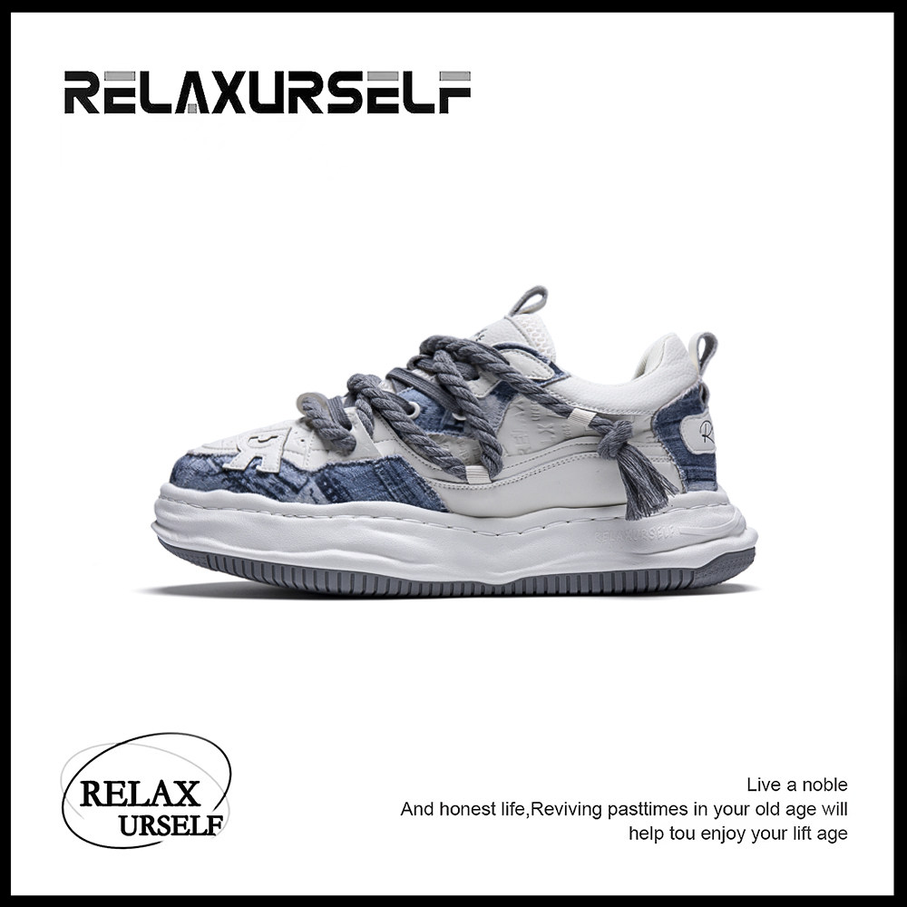 RELAXURSELF阔腿裤专用水洗牛仔布鞋厚底潮鞋透气百搭男鞋增高鞋