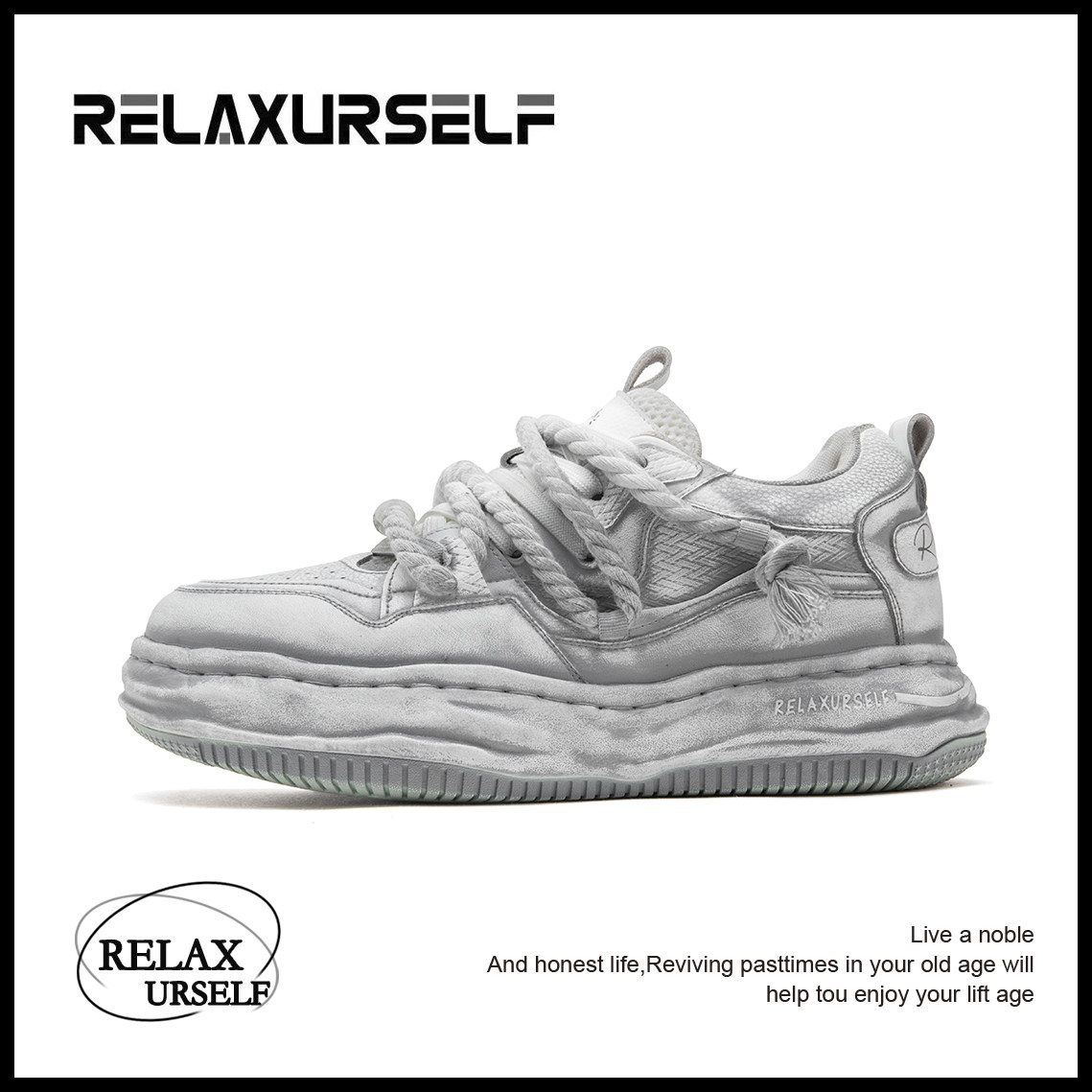 RELAXURSELF秋季运动休闲脏脏鞋百搭复古做旧溶解情侣增高板鞋男