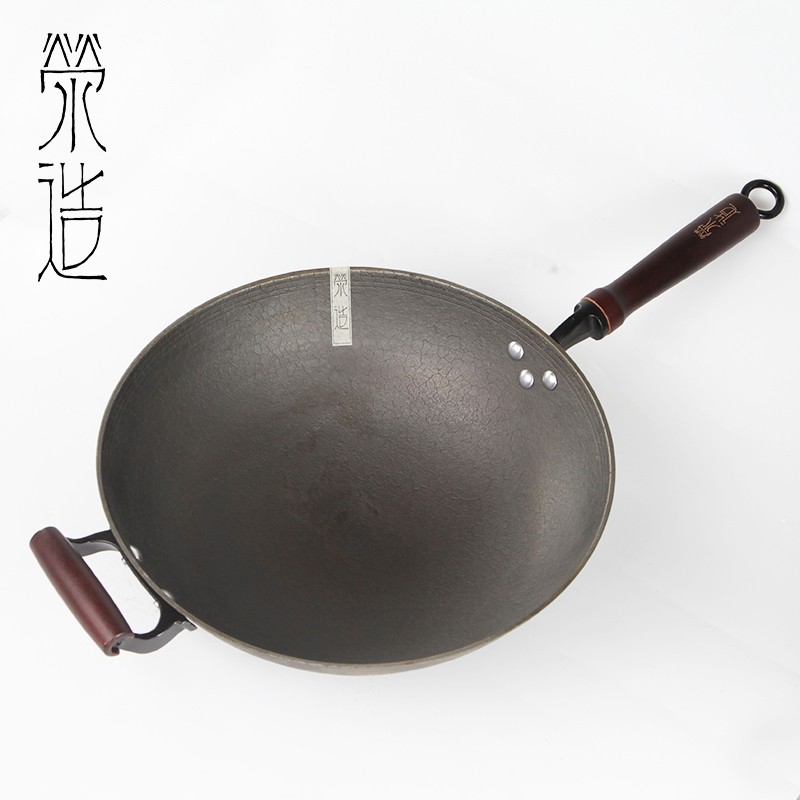 老款平底传统炒锅生p铁加厚圆底老式铁锅家用手工铸铁无涂层有盖