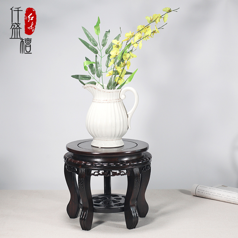 实木底座加高工艺品花瓶花盆鱼缸盆景G红木质酒坛圆形托架石头摆